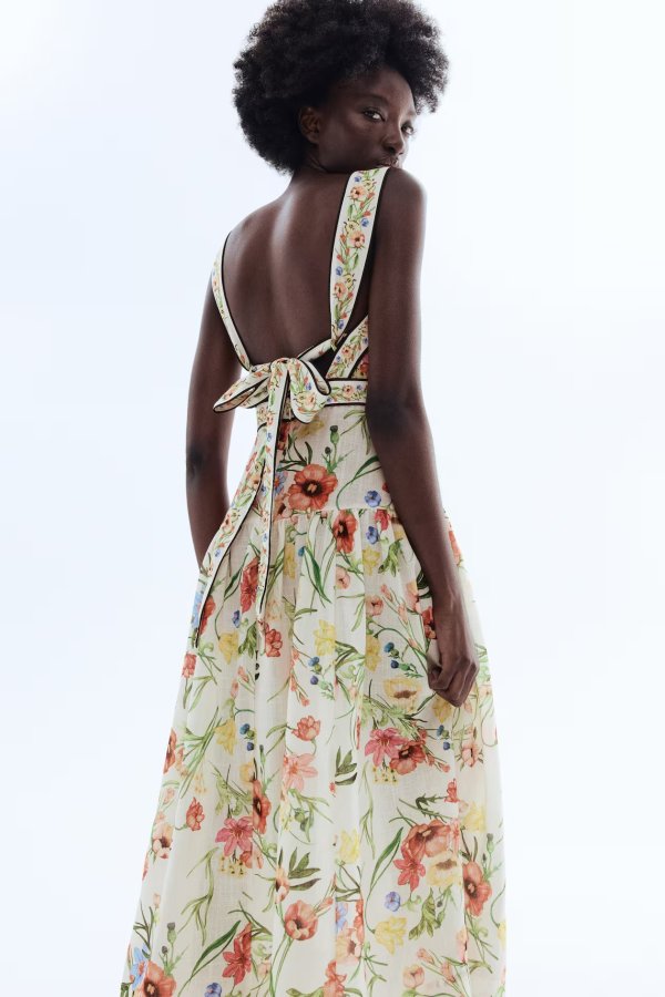  Women's Floral Tie-Detail Dress Cream
