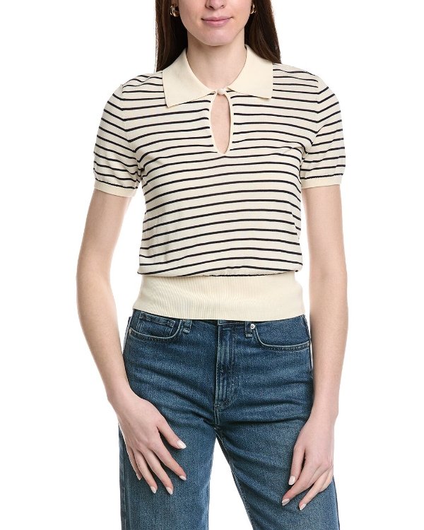 FRAME Denim The Keyhole Polo Top