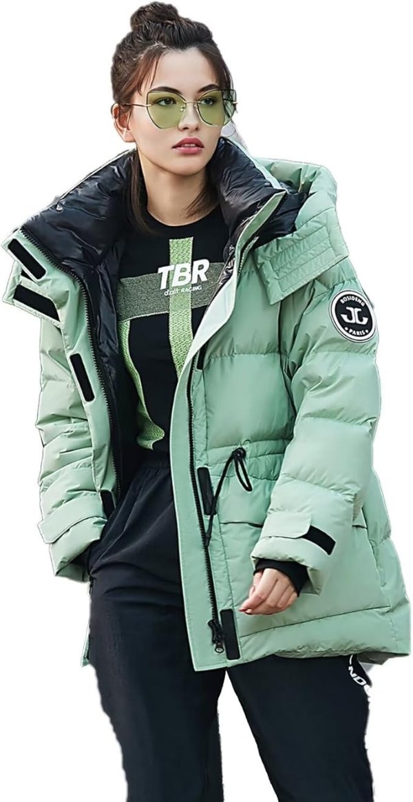 Women's Down Jacket Removable Hood Slim Fit