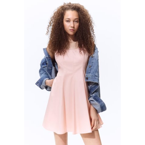 H&M 粉色衬衫裙 荷叶裙摆