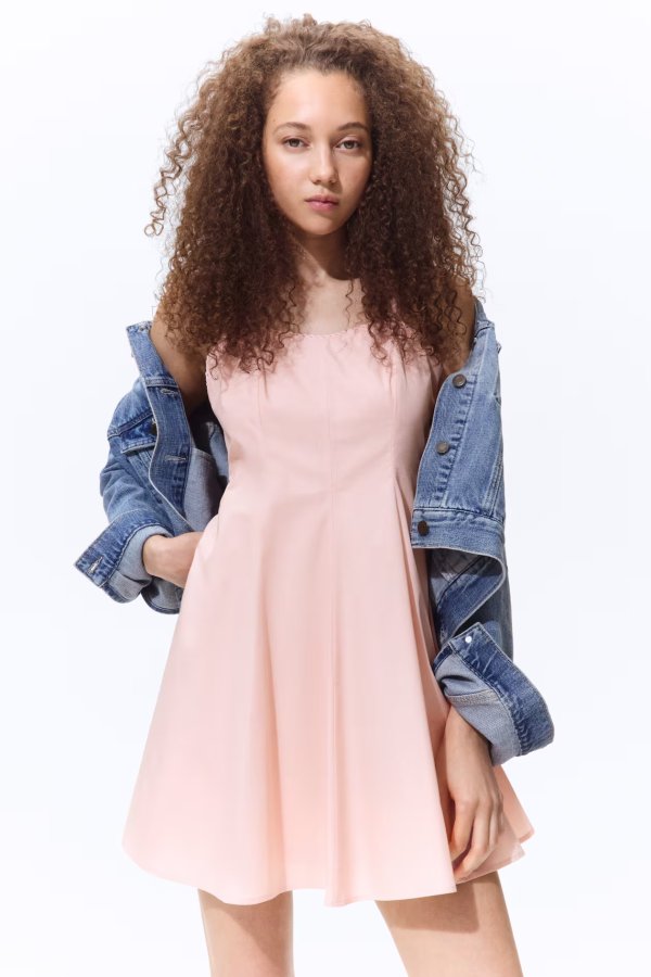  Light Pink Poplin Dress Flared Skirt