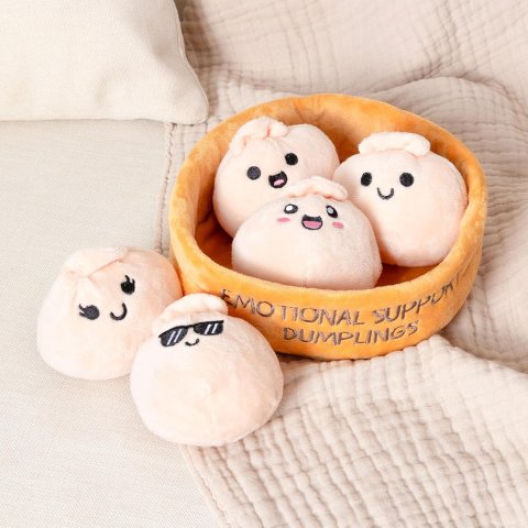 Relatable Emotional Support Dumplings Plush 5-Pack with Basket