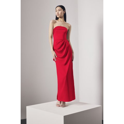 Vera WangStrapless Satin Column Dress Back Cascade