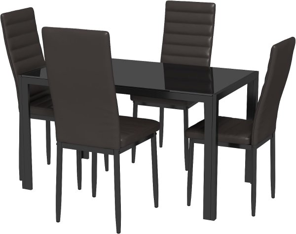 Gizoon Glass Dining Table Set 5-Piece PU Leather
