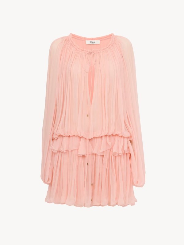 Mini Cape Silk Mousseline Dress Pink