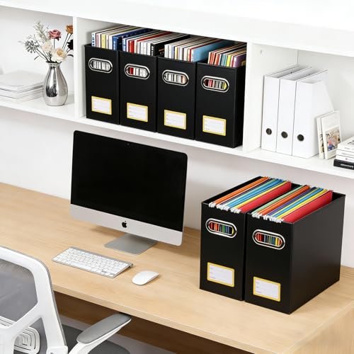 Tcbelosion Collapsible File Organizer Box Black-Yellow 2 Pack