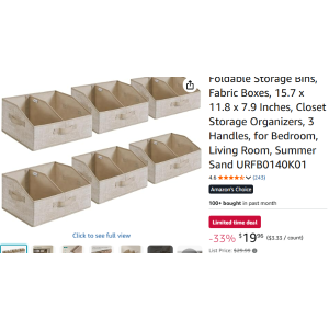 $19.96 Amazon.com SONGMICS Set of 6 Storage Baskets, Foldable Storage Bins, Fabric Boxes,