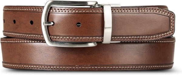 Nautica Men's Reversible Leather Belt Metal Buckle