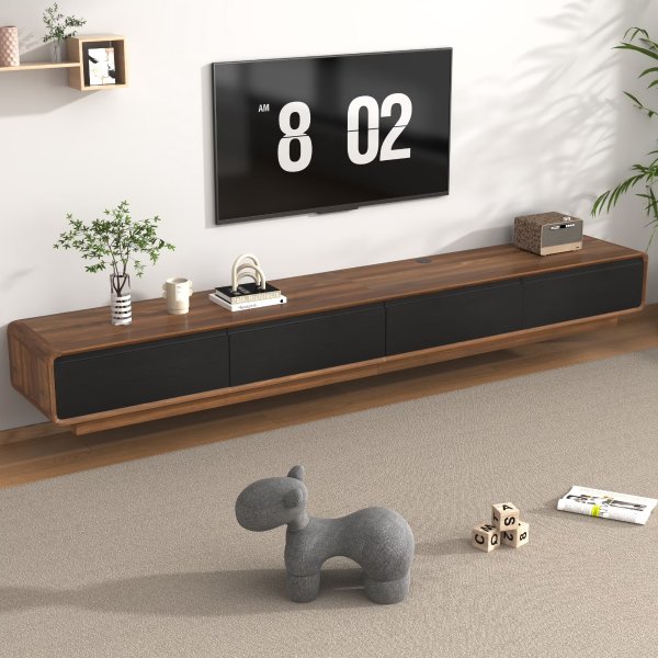 Blotout 94.5" Floating TV Stand Walnut Black