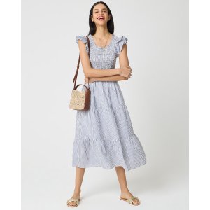 J.CrewFactory Striped Smocked Flutter-Sleeve Midi Dress