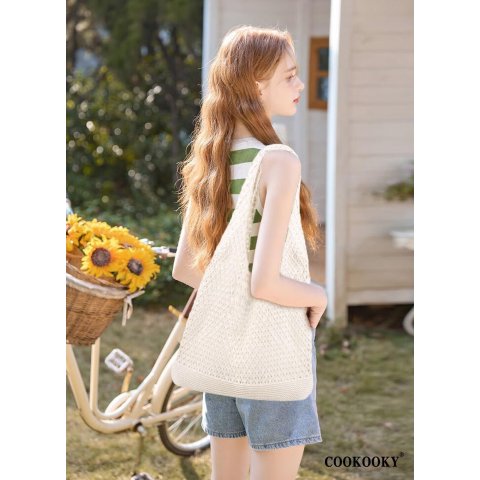 COOKOOKY Summer Mesh Tote Bag Knit for Women