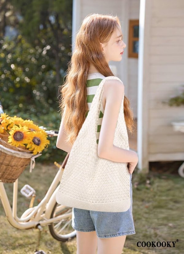 COOKOOKY Summer Mesh Tote Bag Knit for Women