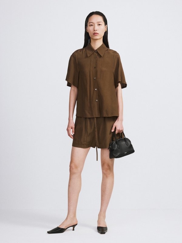 RECTO Wrinkled Fluid Blouse Khaki Brown