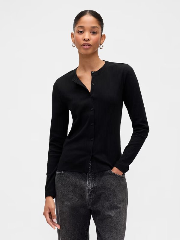 Ribbed Button-Up Top