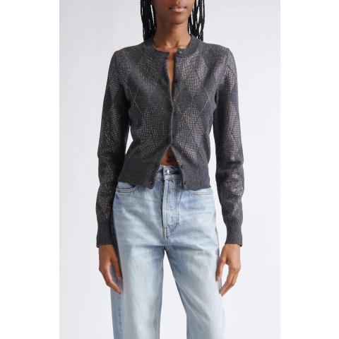 Hotfix Argyle Wool Blend Crop Cardigan for Women
