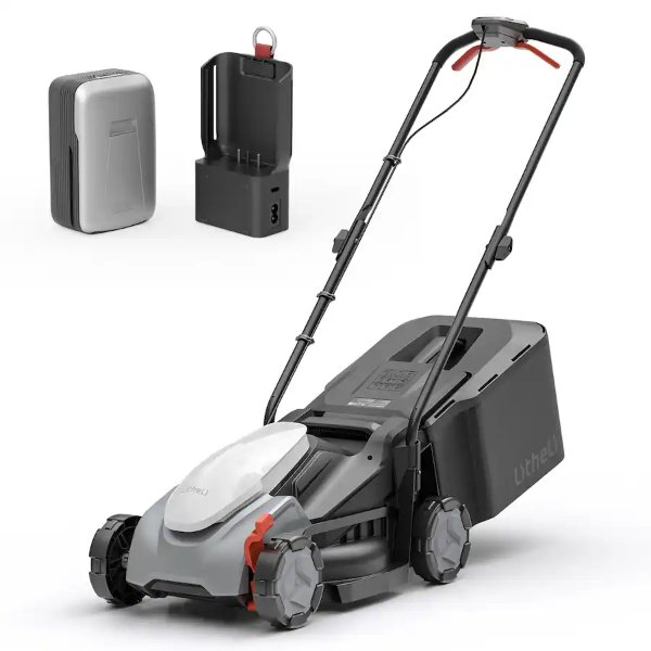 Litheli Cordless Electric Lawn Mower 14 Inch Black White