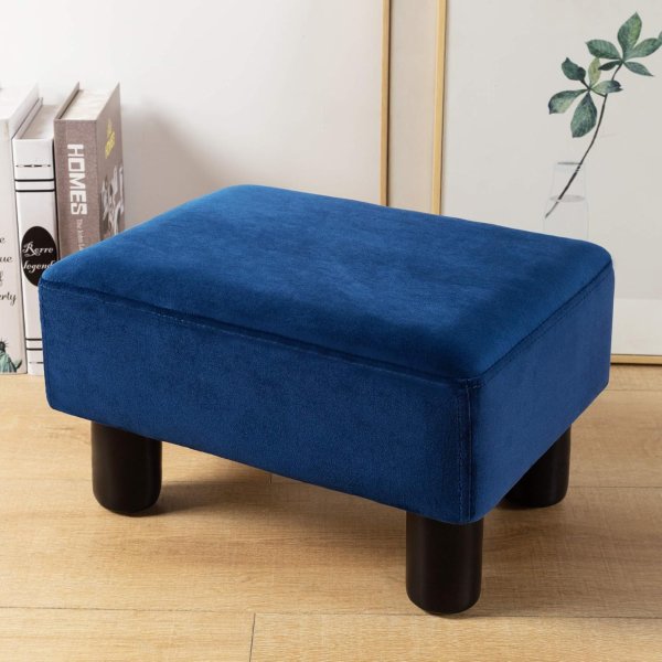 LUE BONA Velvet Rectangle Foot Stool Navy