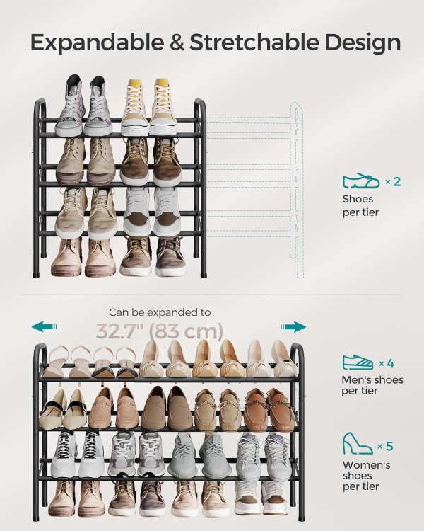3-Tier Adjustable Metal Shoe Rack Ink Black