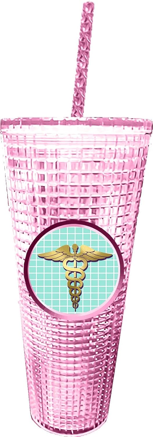 Amazon.com | Spoontiques Diamond Tumbler, 20oz - Textured Cup w/Staw, Double Wall Insulated, BPA Free - Nurse: Tumblers &amp; Water Glasses