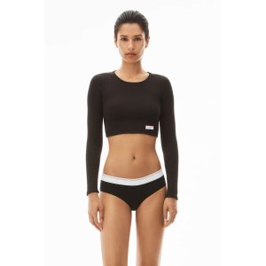 Alexander Wang alexanderwang 罗纹棉质长袖短款T恤 黑色