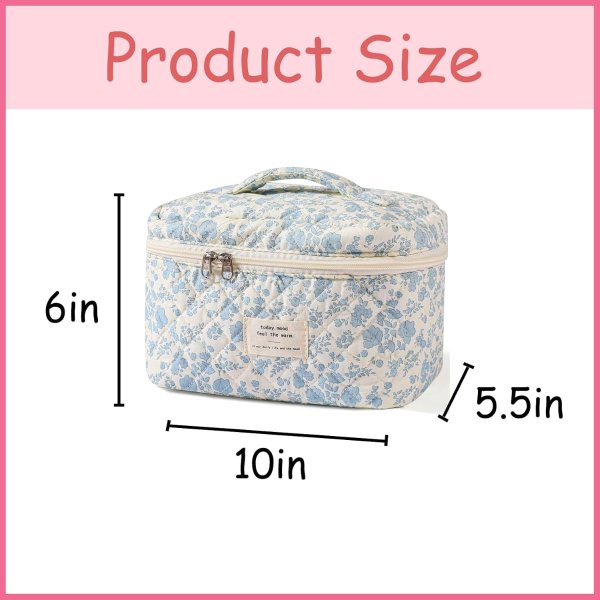 uekeboag Large Floral Cotton Makeup Bag for Women