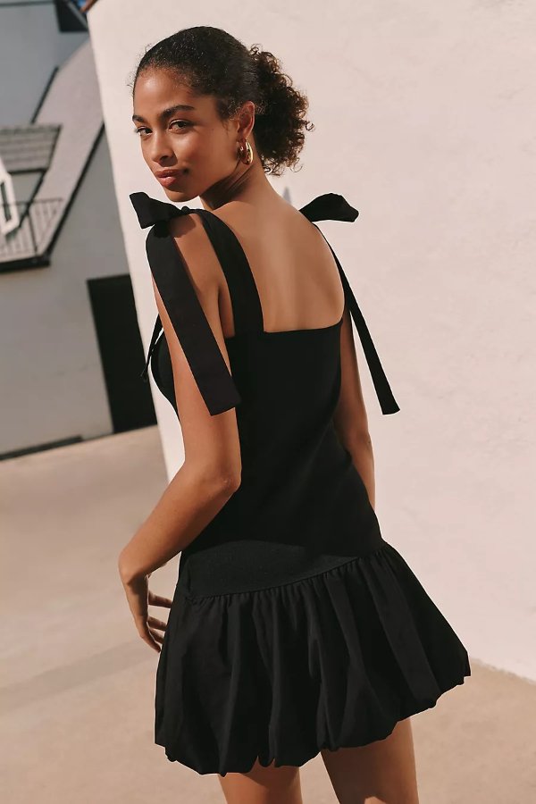  Cotton Bubble-Hem Mini Dress