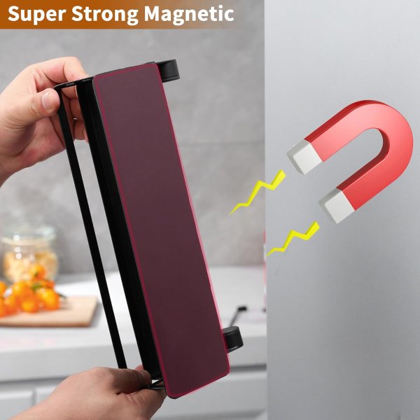 YIGII Black Magnetic Paper Towel Holder 2 Hooks