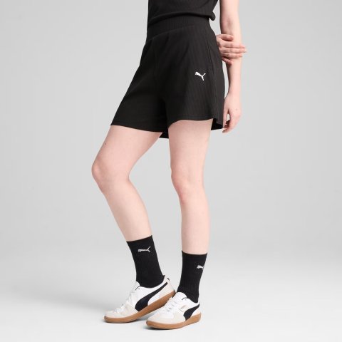 螺纹抽绳 羽毛球网球搭子 凑单入PUMA 5英寸女高腰罗纹短裤