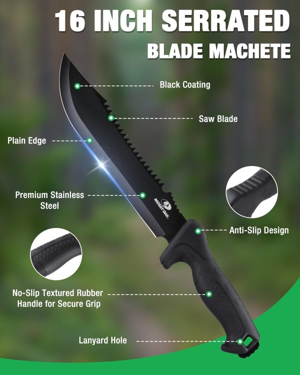 16 Inch Heavy Duty Dual-Edge Machete with Saw