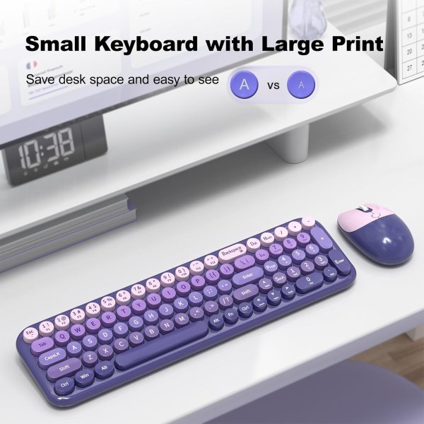 Meidosa 2.4GHz Retro Keyboard Mouse Combo Purple Gradient