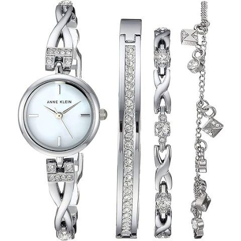 Anne Klein 银色水晶手表手链套装