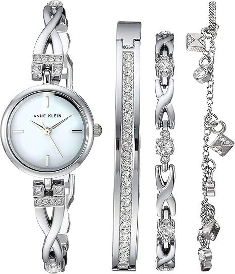 Anne Klein 银色水晶手表手链套装