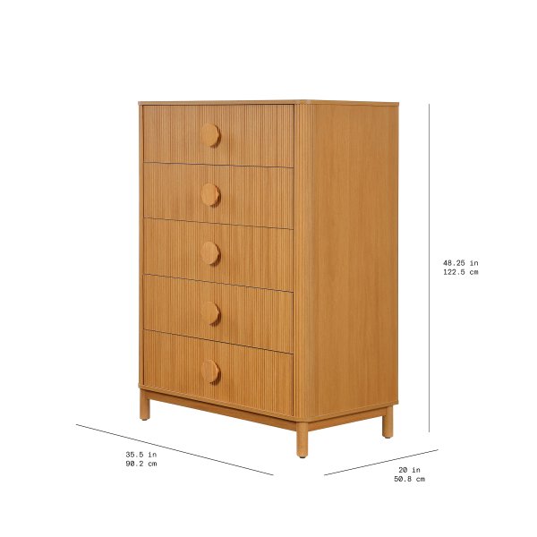 Beautiful Fluted 5 Drawer Dresser 48" Warm Honey