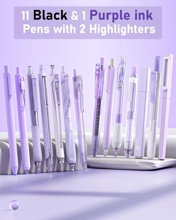 FourCandies Four Candies Black Purple Gel Pens 0.5mm 14 Pack