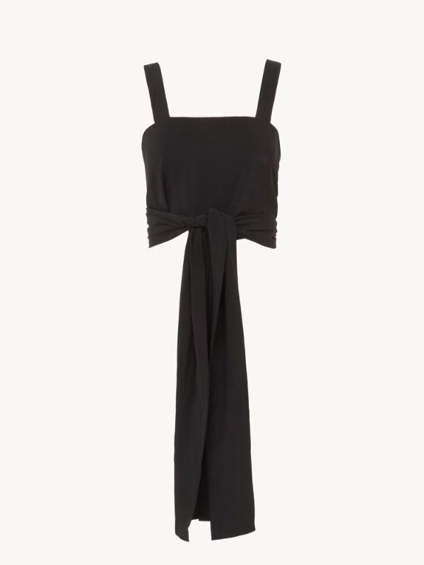 Black Crepe de Chine Front-Tie Tank Top