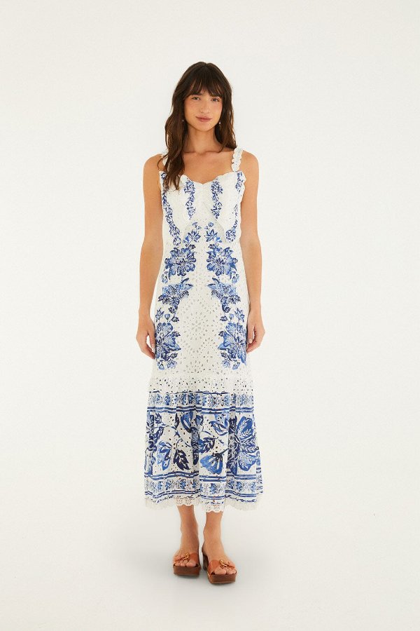 Off-White Eyelet Midi Dress