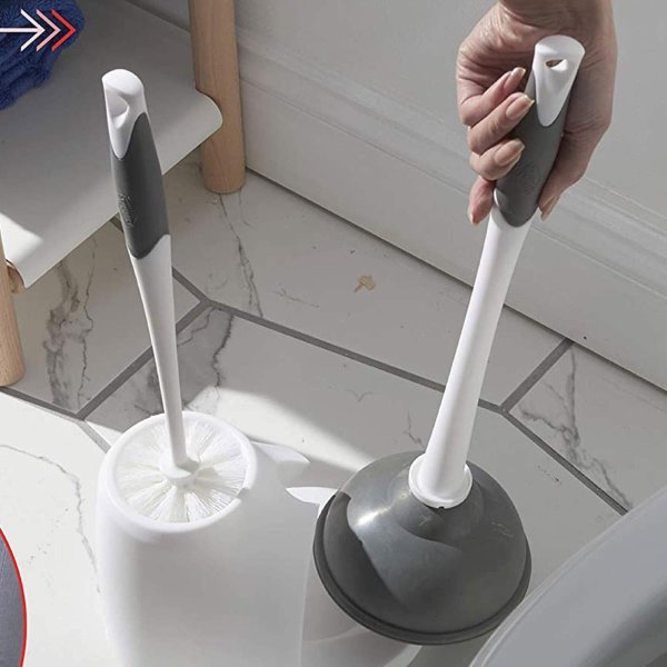 Toilet Plunger and Brush Set White Gray
