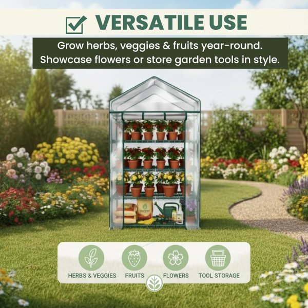 4 Tier Mini Greenhouse with Wheels PVC Cover