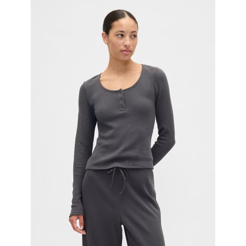 Waffle-Knit Henley PJ Top