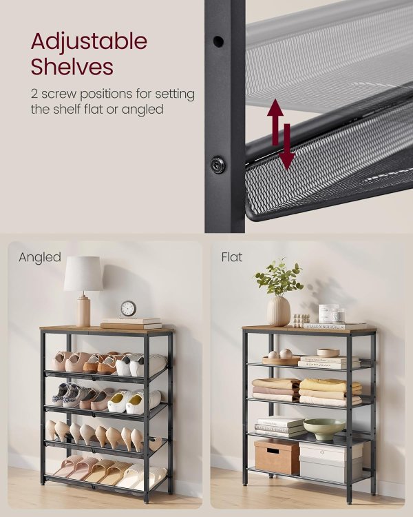 5-Tier Shoe Rack ULBS038K01 Honey Brown Black