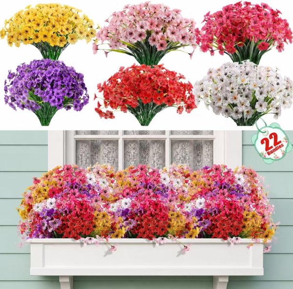 Powbrace Artificial Flowers 22 Pack Multi-Colour