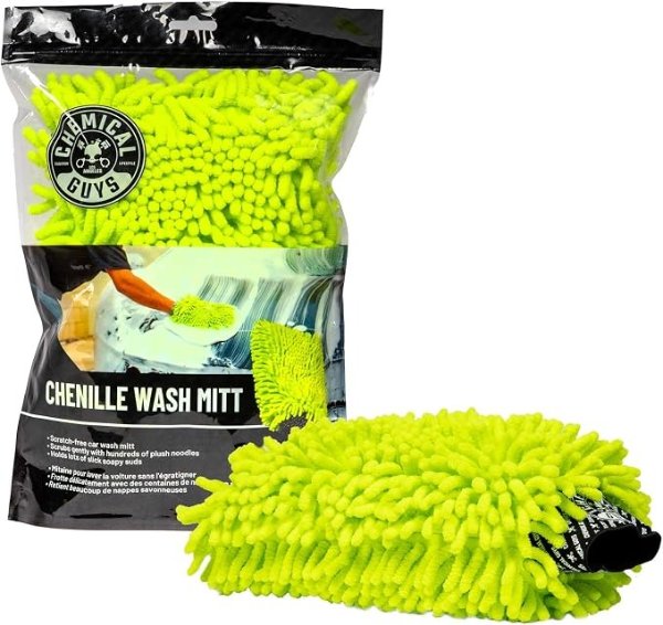 Chenille Microfiber Wash Mitt Lime Green Ultra-Soft