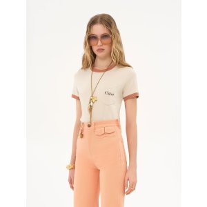 ChloeCotton Crew-neck Logo T-Shirt Beige