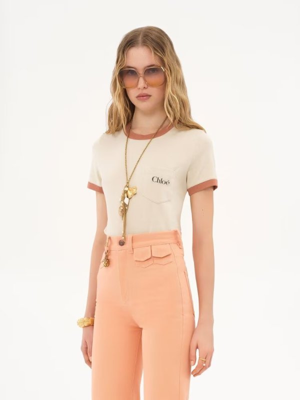 Cotton Crew-neck Logo T-Shirt Beige