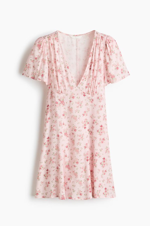  Light Pink Viscose Dress Flared Skirt