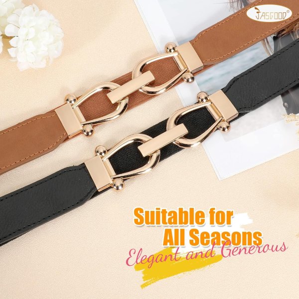 JASGOOD Women Elastic Skinny Belt Gold Buckle