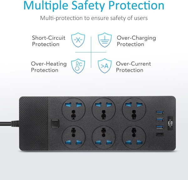 Jumpso 3000W 黑色插座带4口USB 1.8米