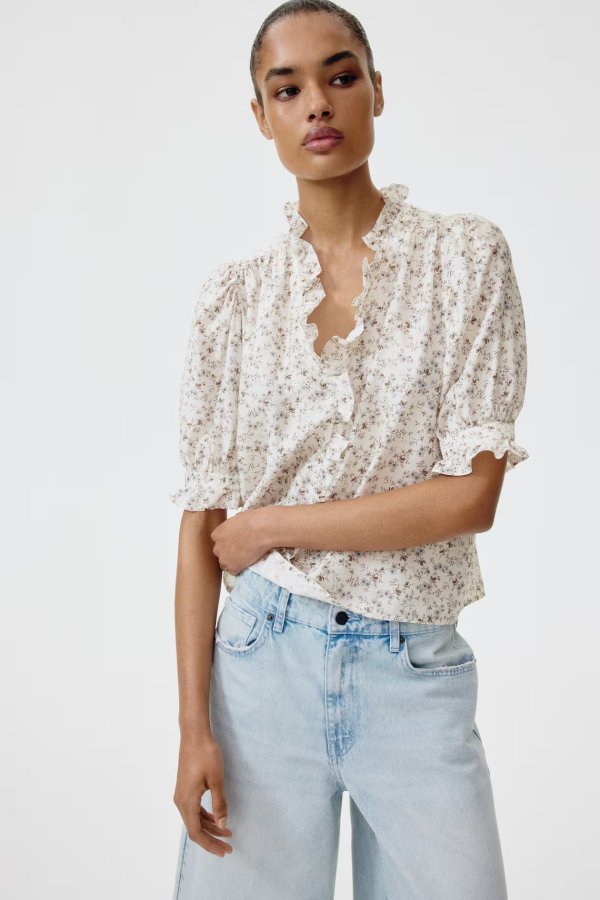  Women's Floral Puff-Sleeved Blouse