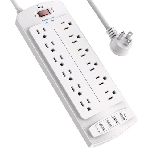 Tcstei Power Strip 12 Outlets 4 USB 6ft White