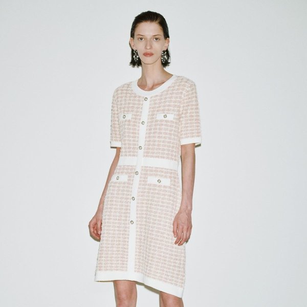 URBAN REVIVO Pearl Button Knit Mini Dress